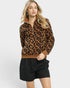 Camel Leopard Half Zip Pullover