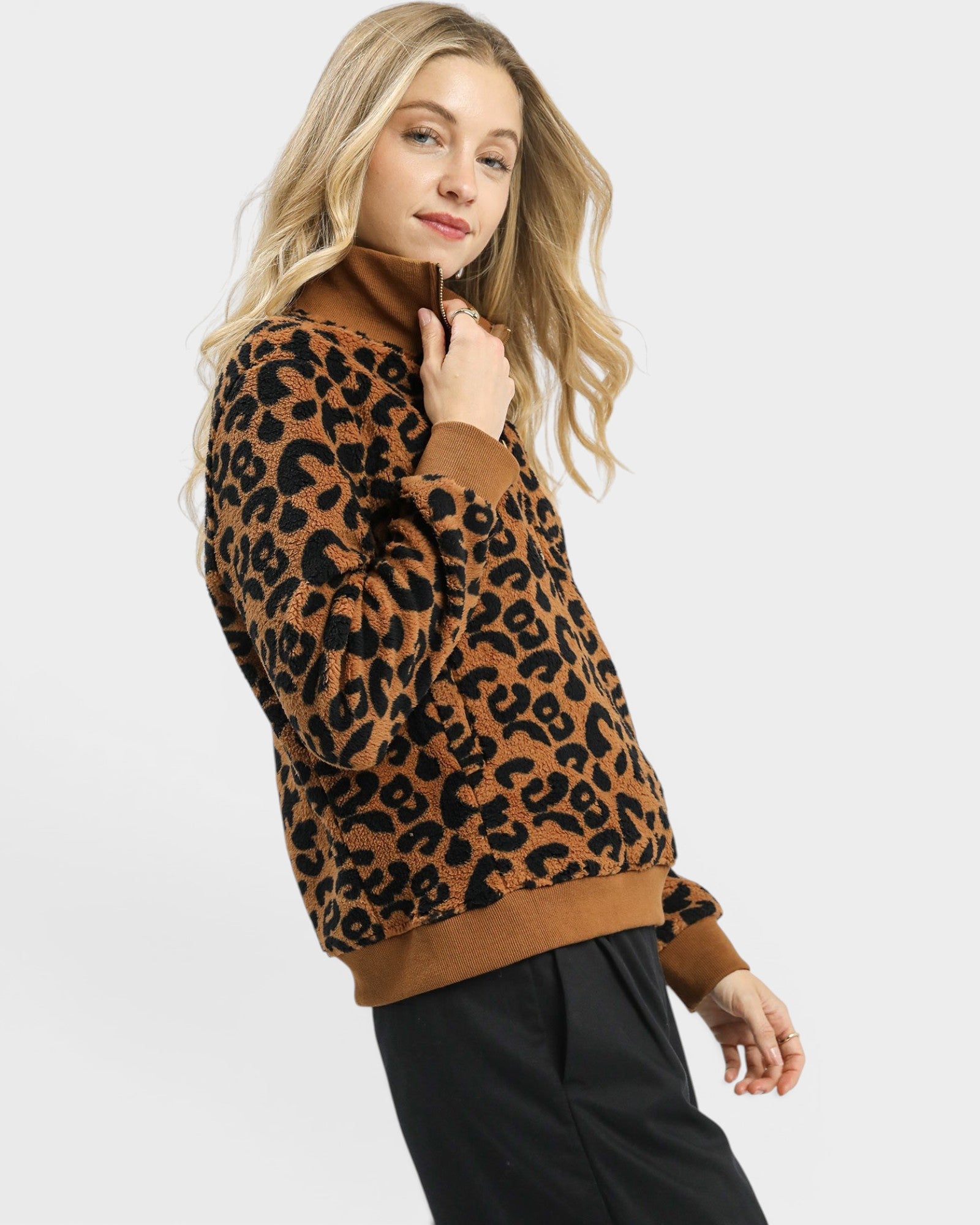 Camel Leopard Half Zip Pullover