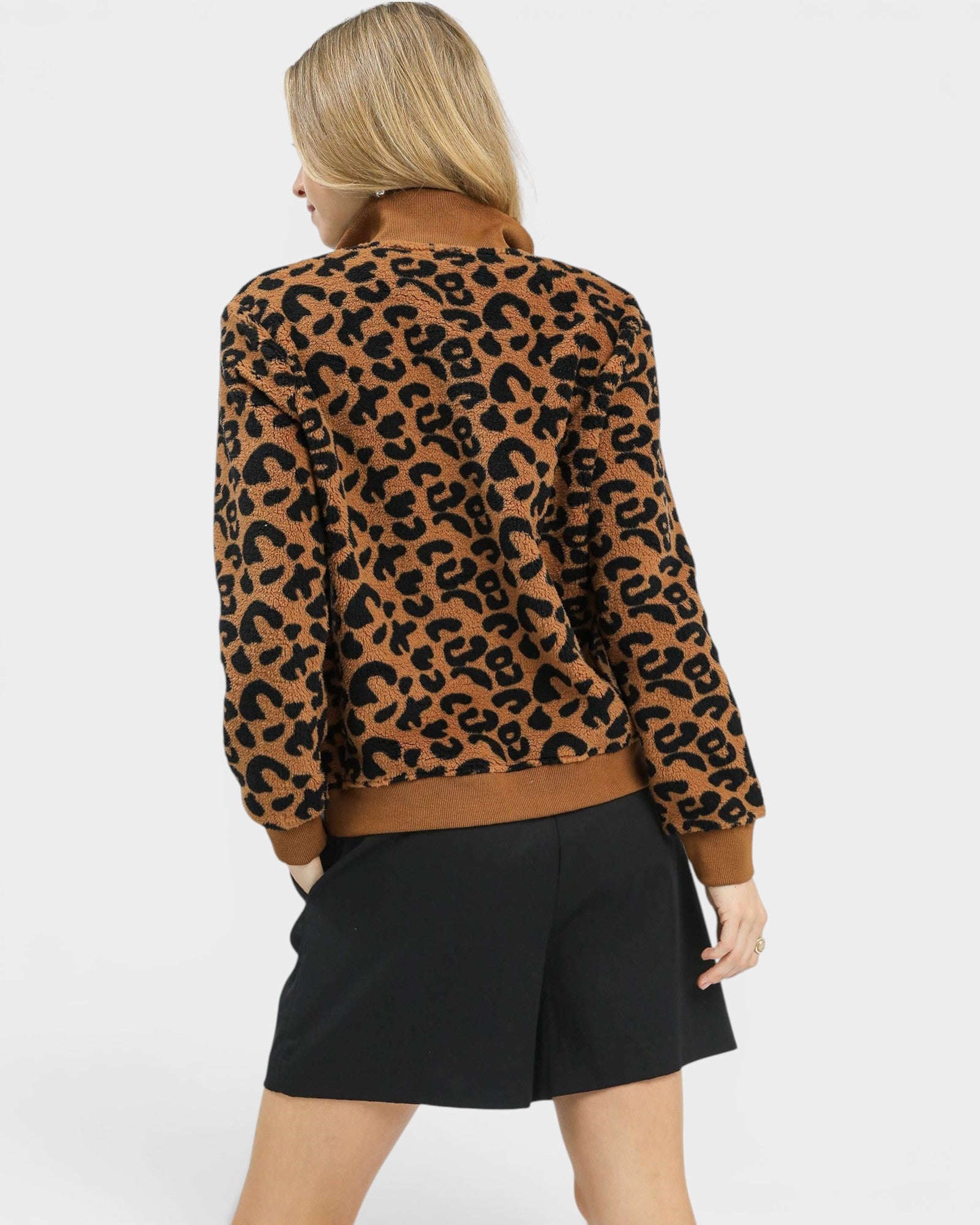 Camel Leopard Half Zip Pullover