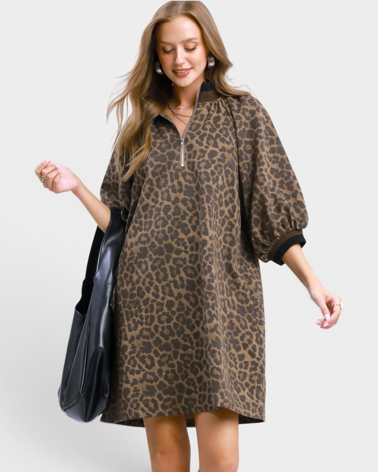 Chocolate Leopard Contrast Collar Mini Dress