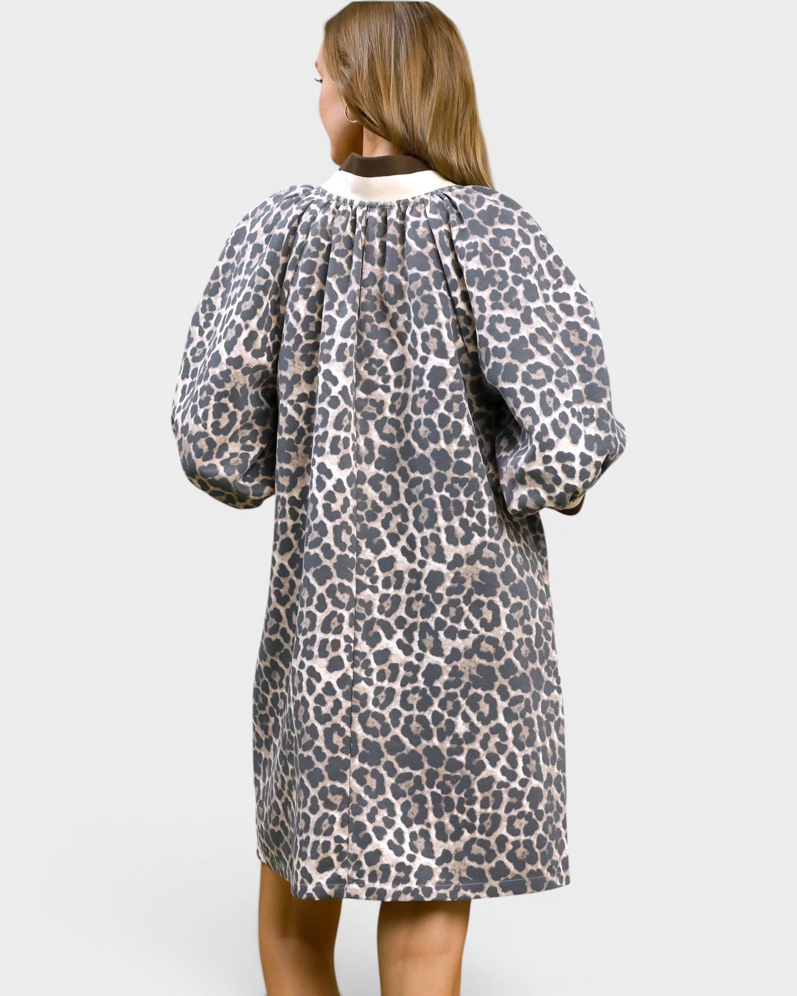 Cream Leopard Contrast Collar Mini Dress