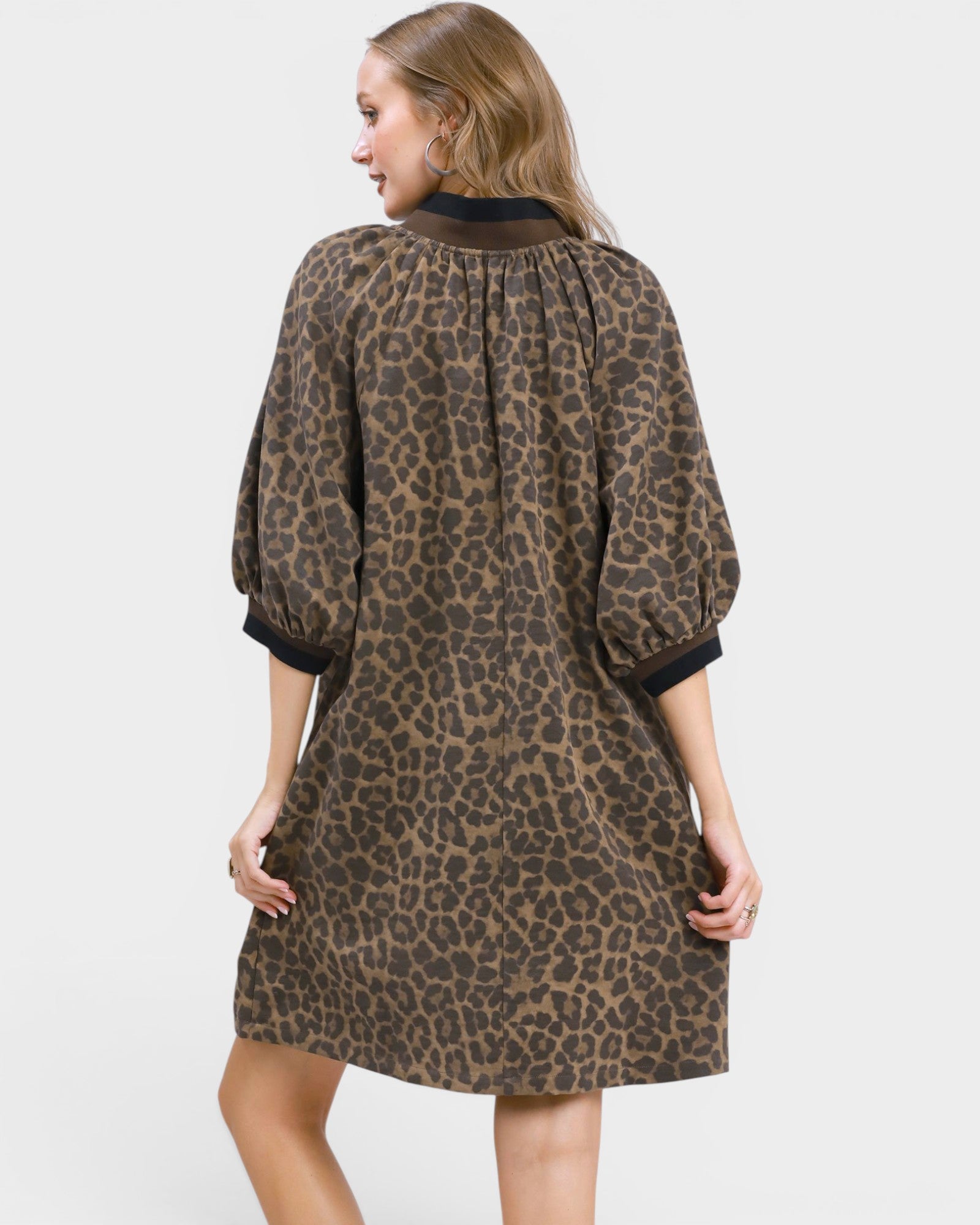 Chocolate Leopard Contrast Collar Mini Dress