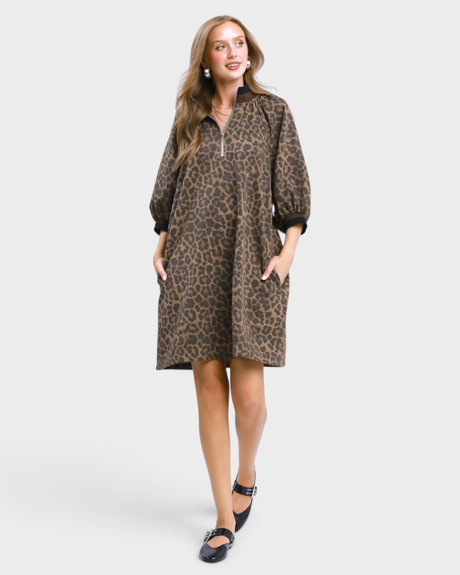 Chocolate Leopard Contrast Collar Mini Dress
