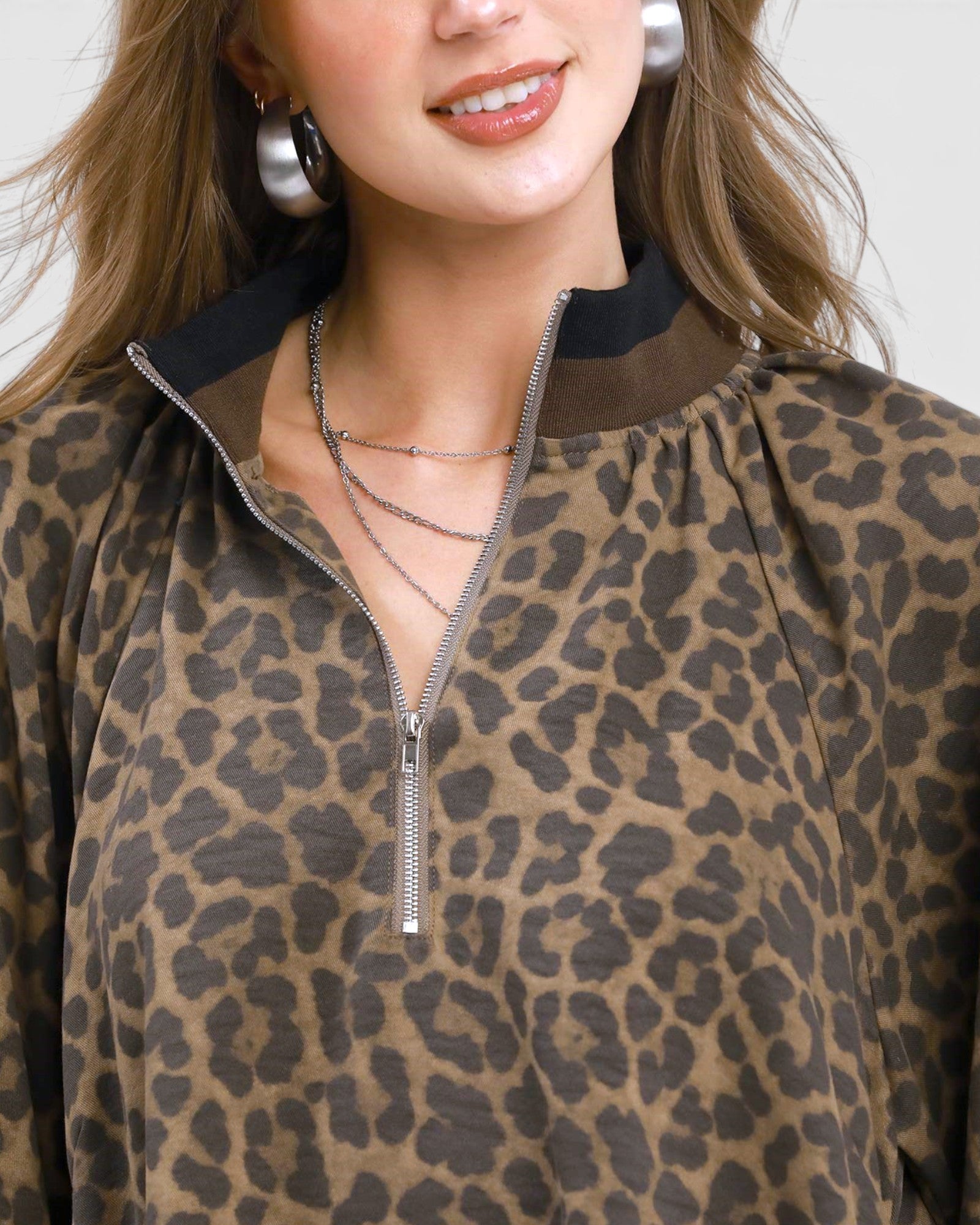 Chocolate Leopard Contrast Collar Mini Dress
