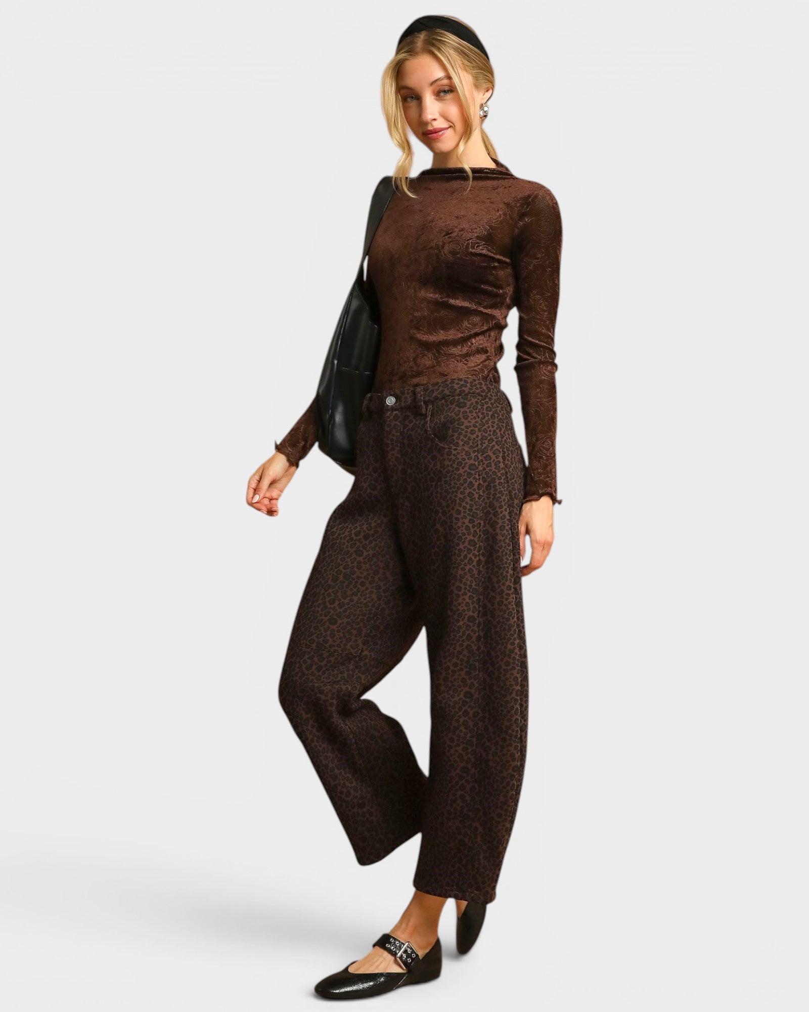 Dark Brown Leopard Barrel Pants