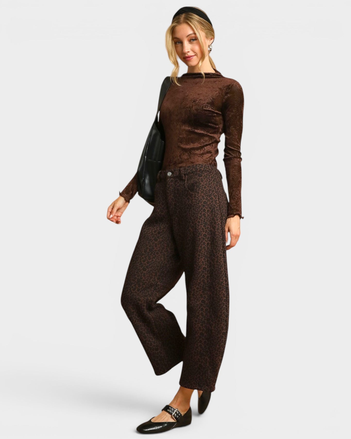 Dark Brown Leopard Barrel Pants