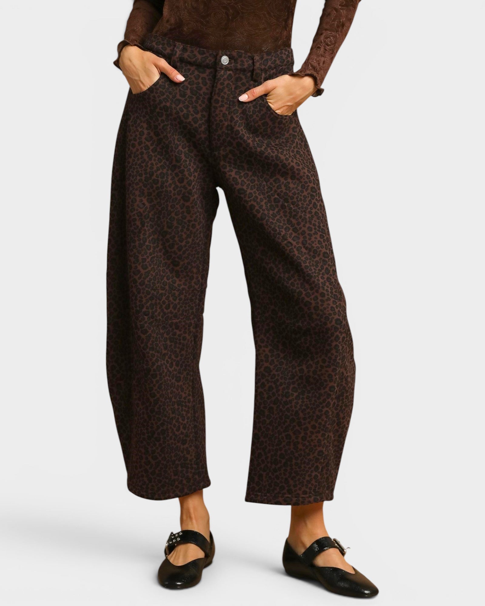 Dark Brown Leopard Barrel Pants
