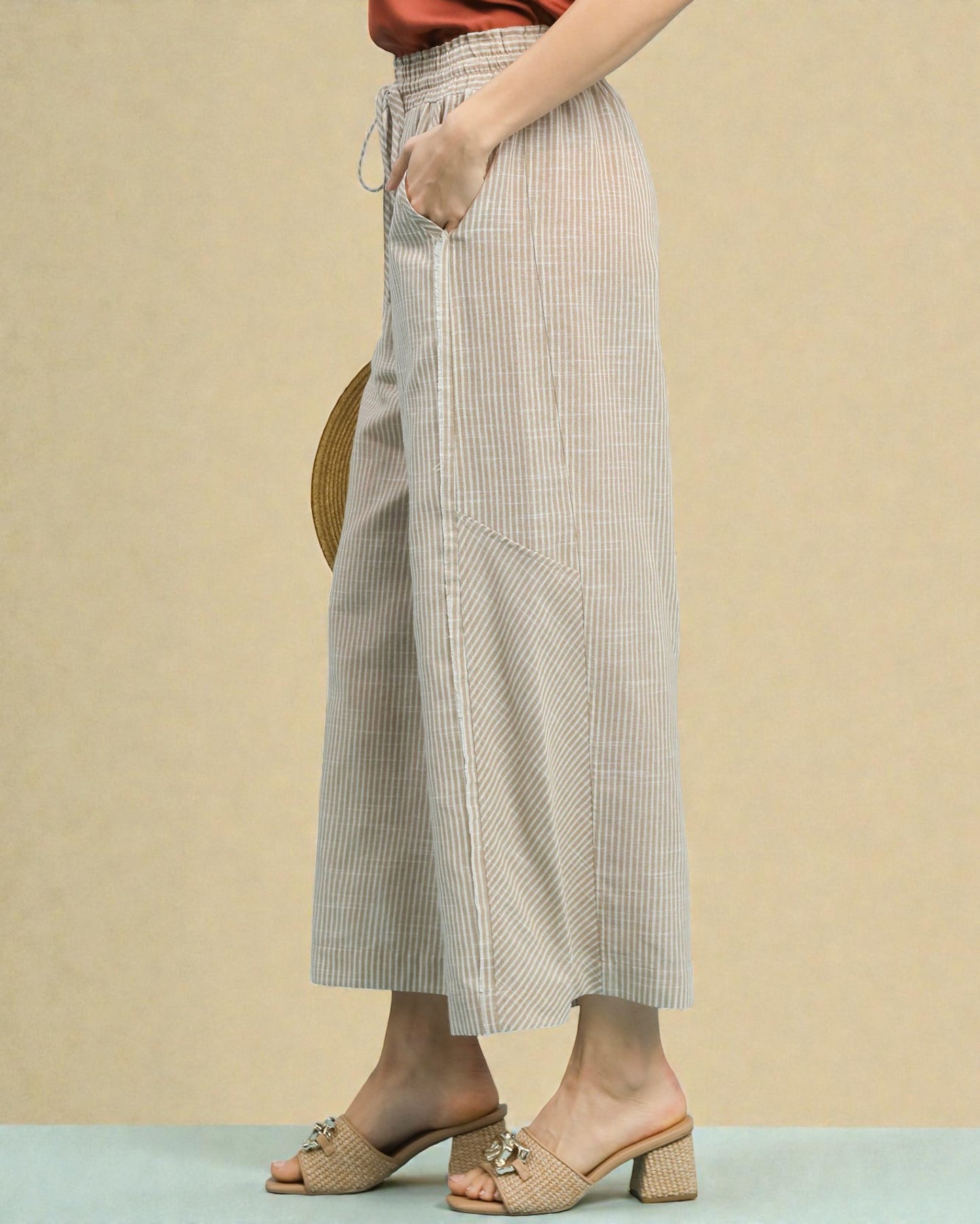 Sand & Ivory Stripe Drawstring Wide Leg Pants