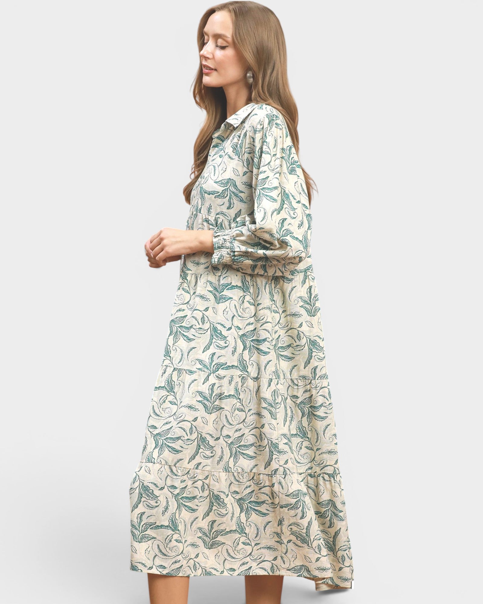 Palm Green Botanical Linen Midi Dress