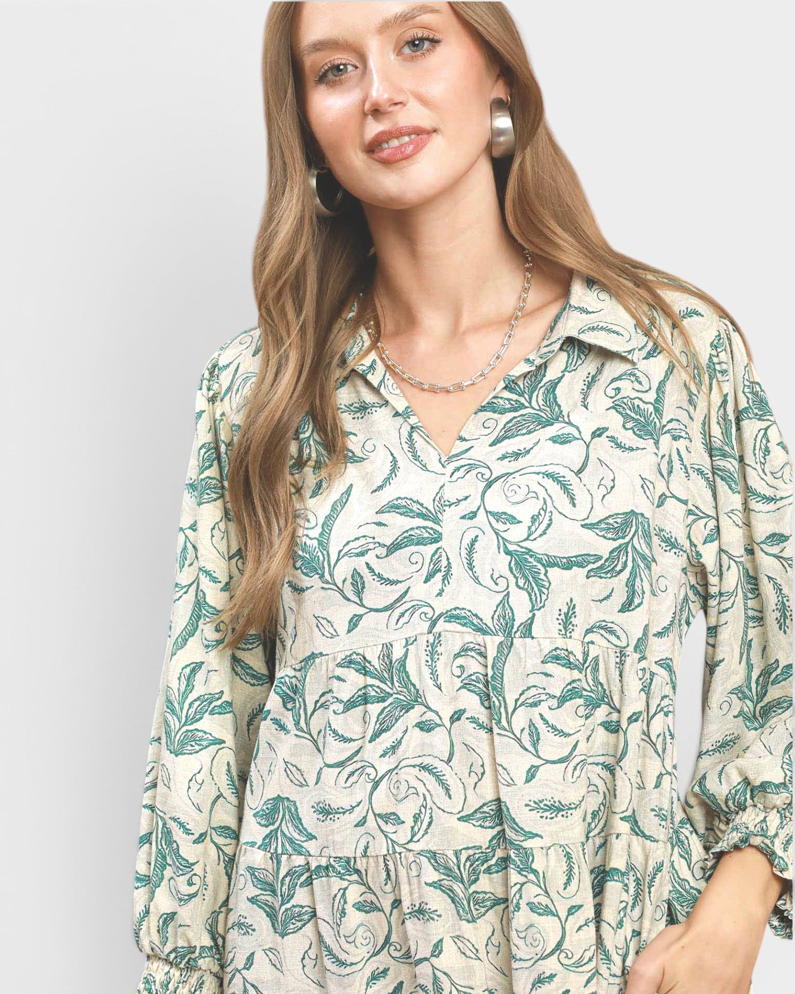 Palm Green Botanical Linen Midi Dress