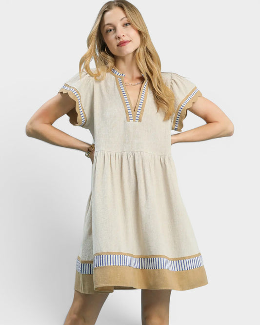 Sand & Blue Stripe Mini Dress