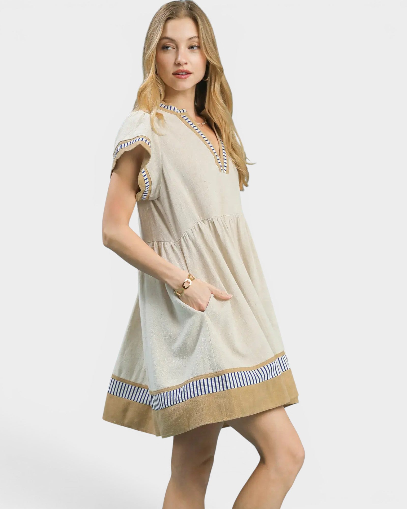 Sand & Blue Stripe Mini Dress