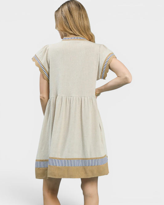 Sand & Blue Stripe Mini Dress