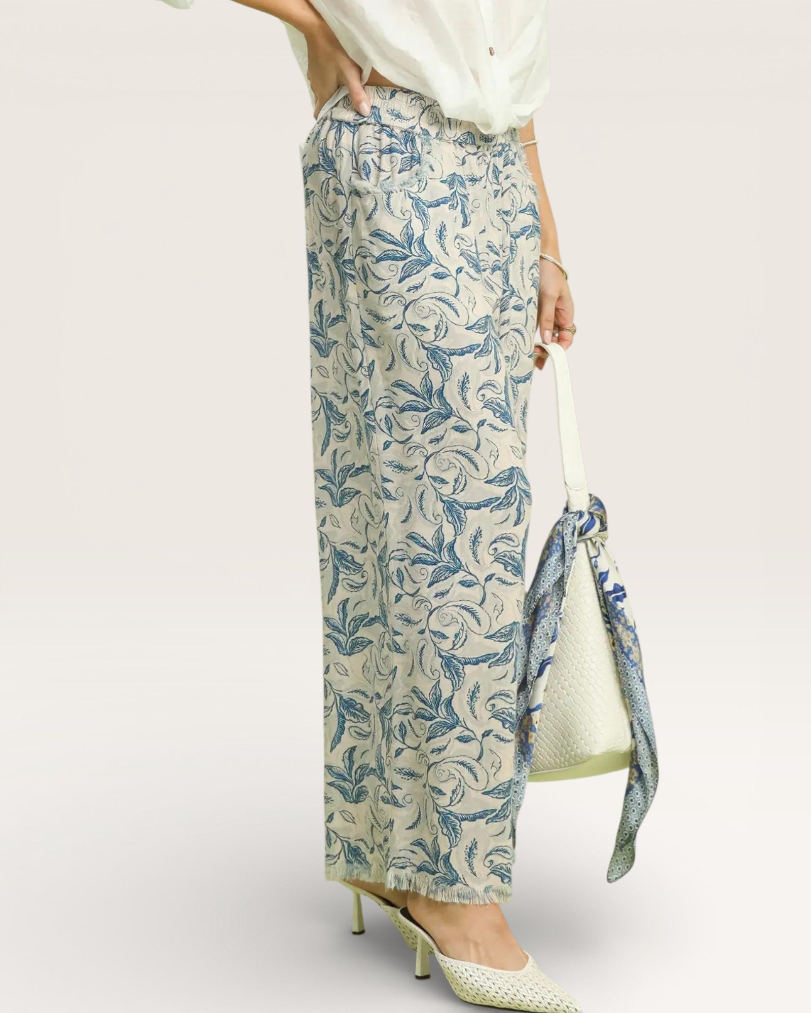 Slate Floral Wide-Leg Pants with Pockets