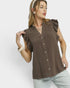 Espresso Linen Blend Ruffle Sleeve Top