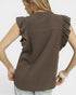 Espresso Linen Blend Ruffle Sleeve Top