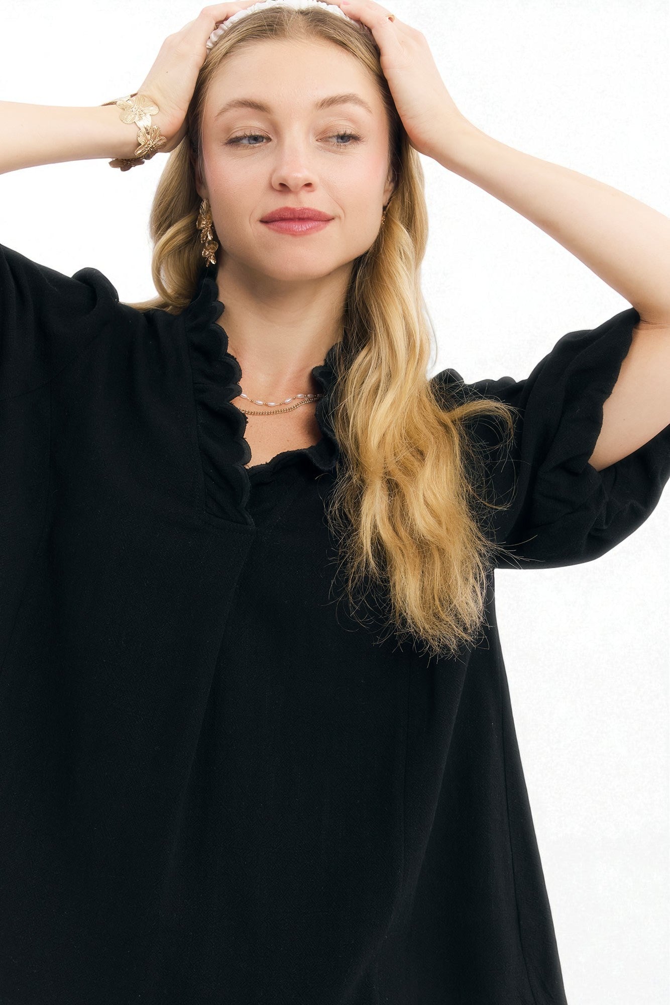 Black Ruffle Neck Blouse