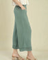 Soft Sage Elastic Waist Lace Hem Wide Leg Pants