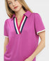 Magenta Contrast Trim Collared Top