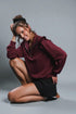 Wine Ruffle Shoulder Half Zip Pullover