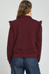 Wine Ruffle Shoulder Half Zip Pullover