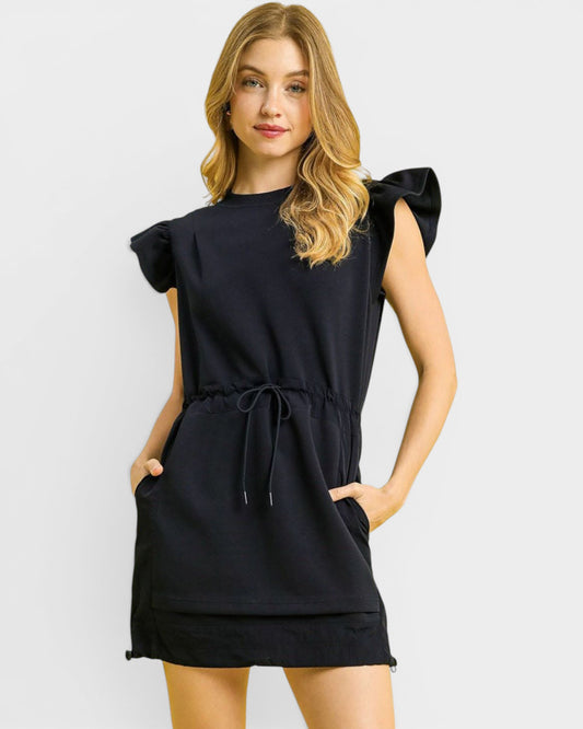 Dark Navy Ruffle Sleeve Mini Dress