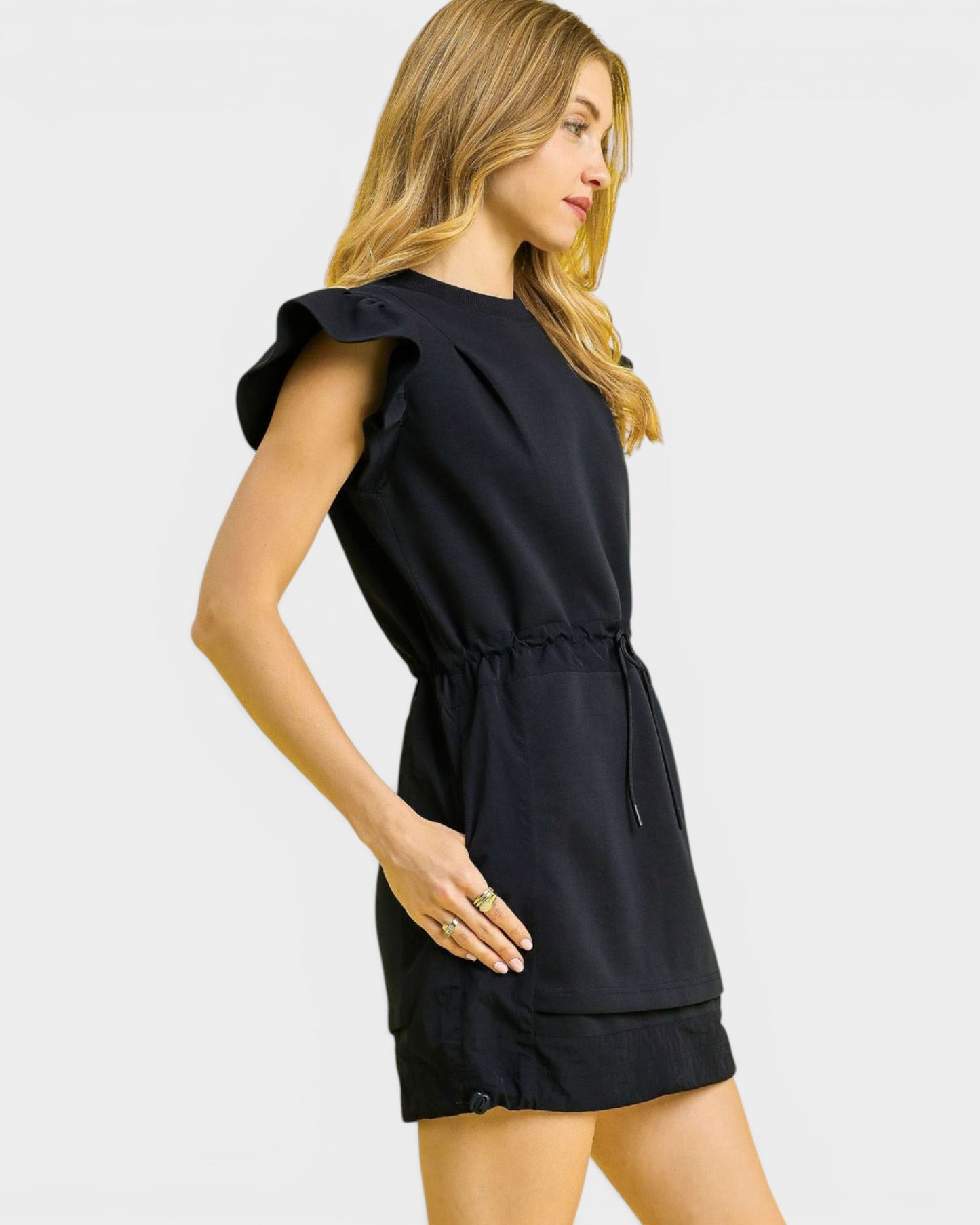 Dark Navy Ruffle Sleeve Mini Dress