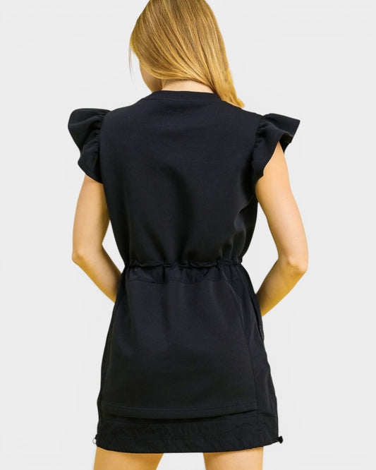 Dark Navy Ruffle Sleeve Mini Dress