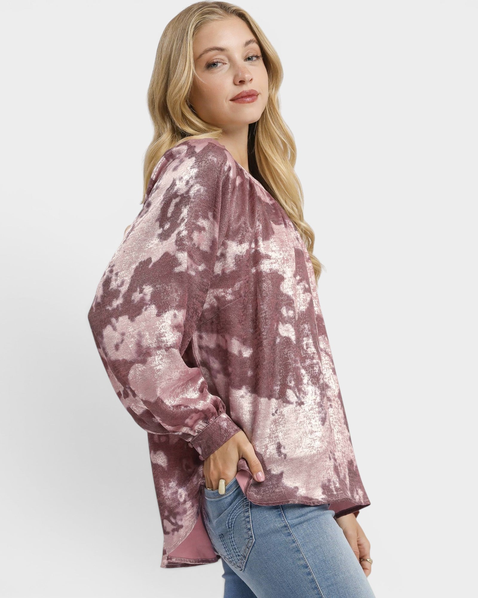 Mauve Metallic Long Sleeve Blouse