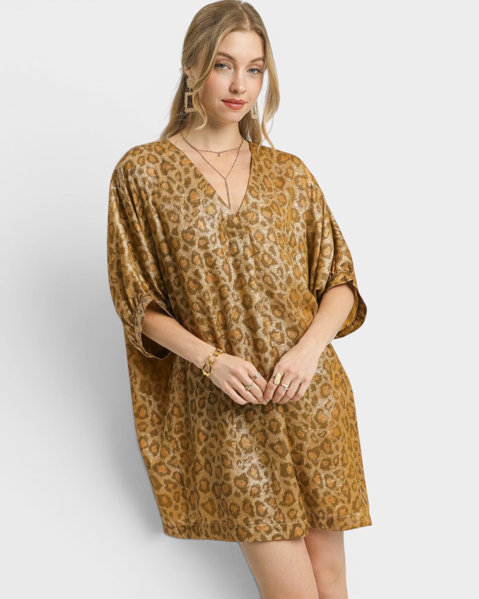 Antique Gold Metallic Leopard Tunic Dress