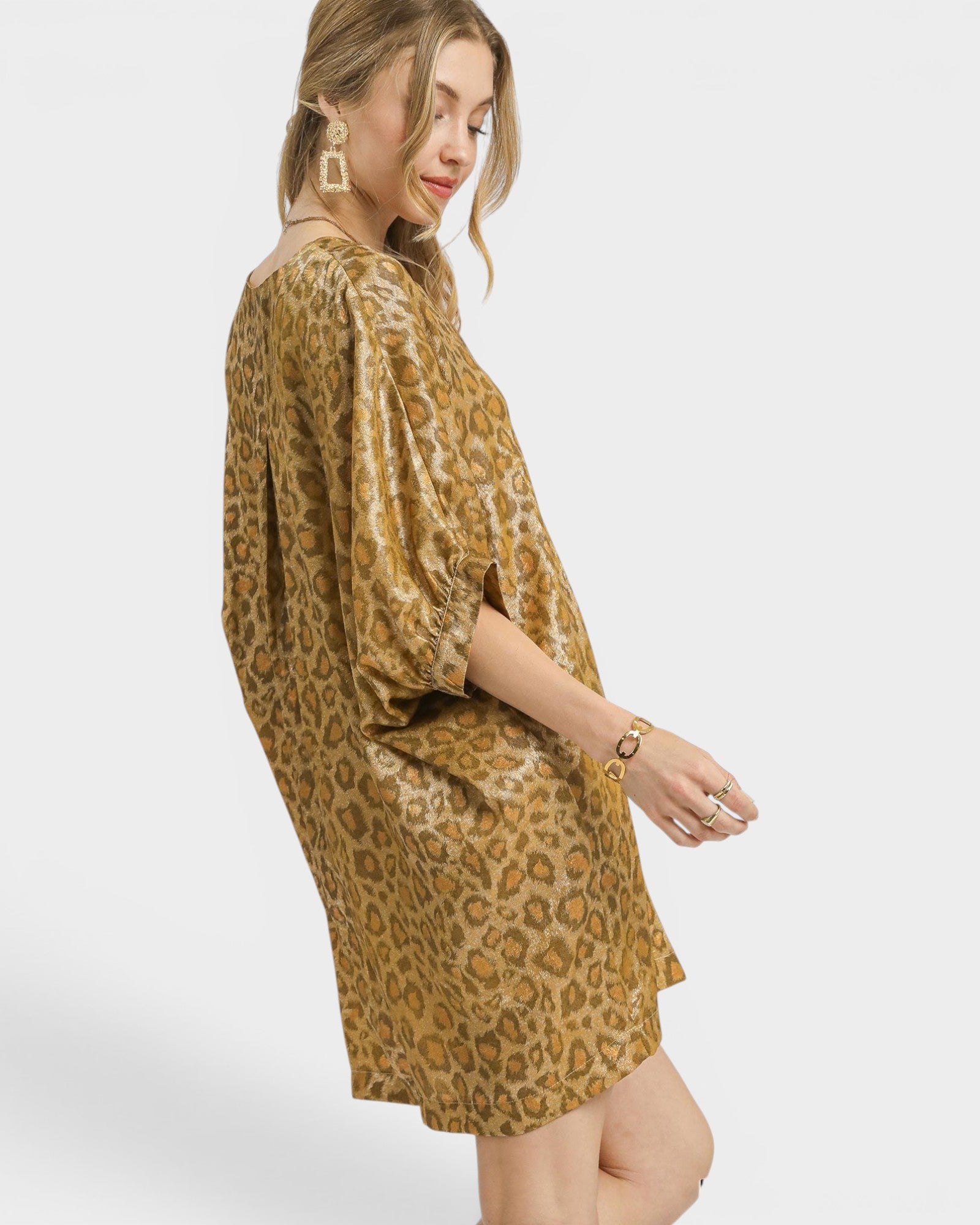 Antique Gold Metallic Leopard Tunic Dress