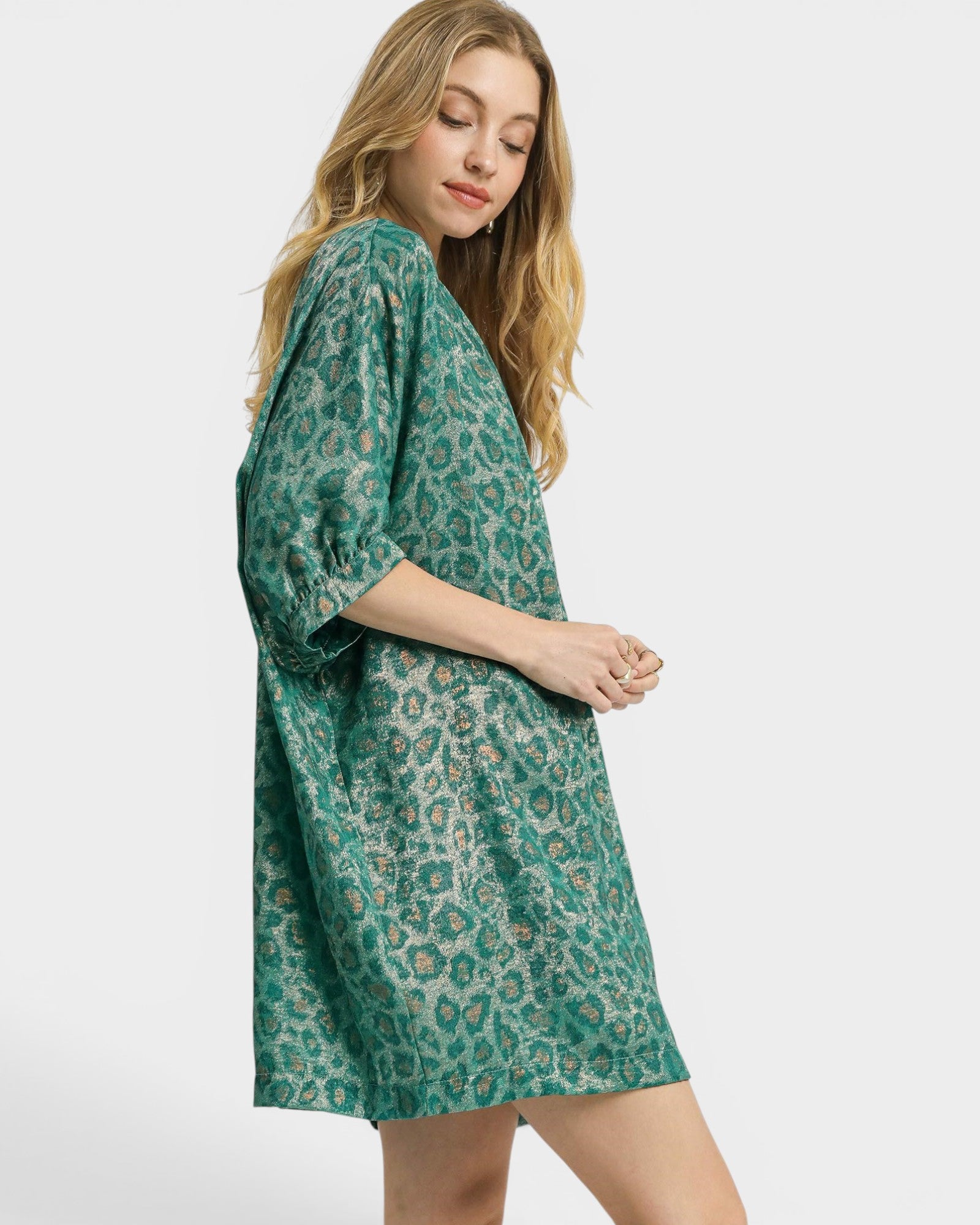 Antique Teal Metallic Leopard Tunic Dress