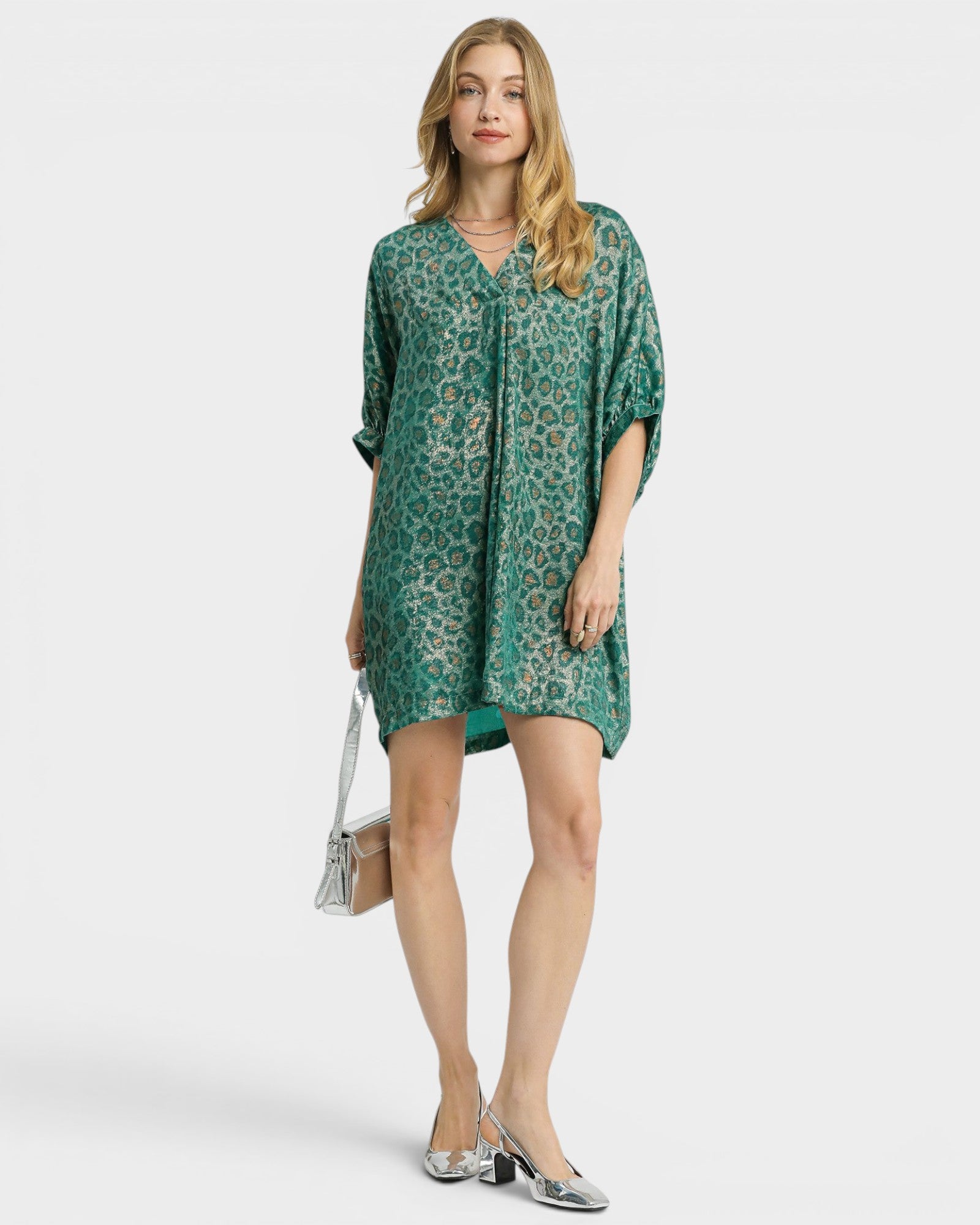Antique Teal Metallic Leopard Tunic Dress