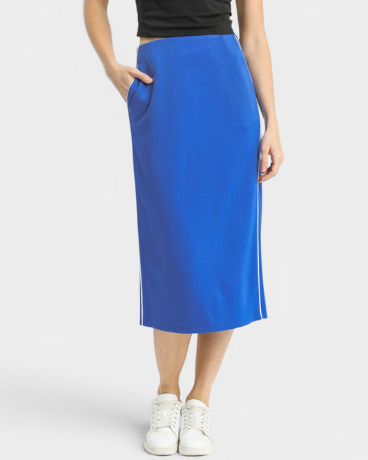 Cobalt Blue Contrast Trim Midi Skirt