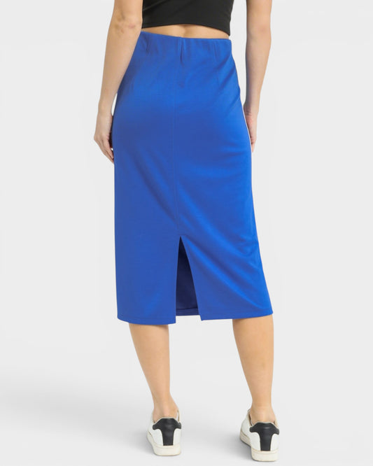 Cobalt Blue Contrast Trim Midi Skirt