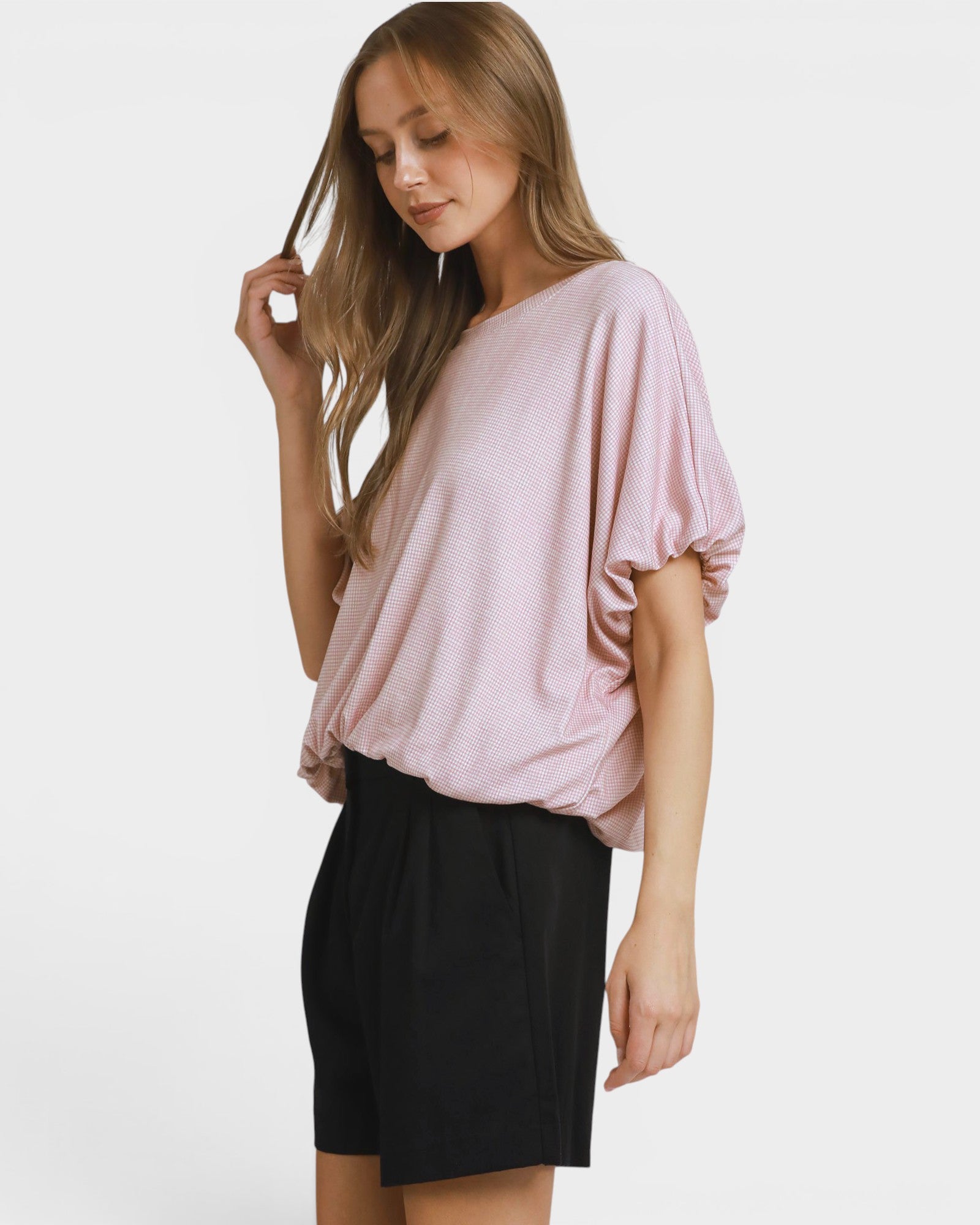 Light Mauve Gingham Bubble Hem Top