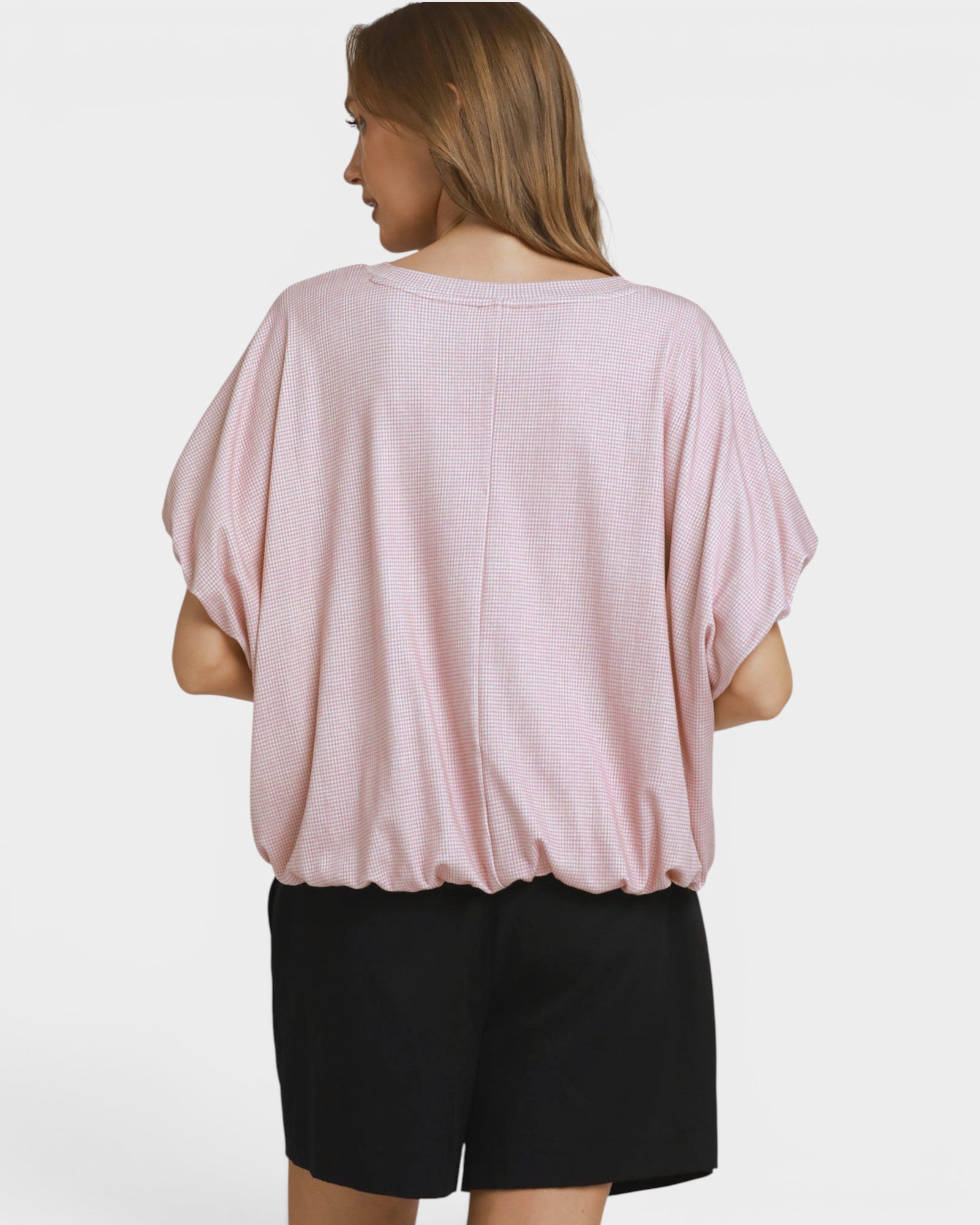 Light Mauve Gingham Bubble Hem Top