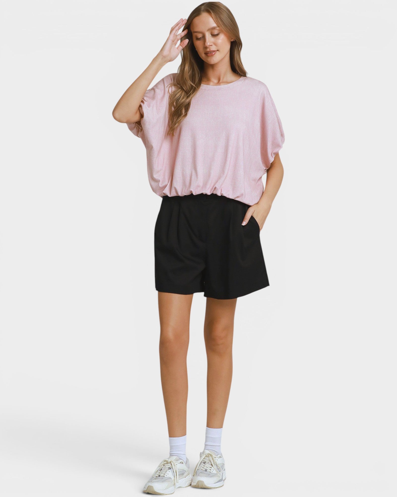 Light Mauve Gingham Bubble Hem Top