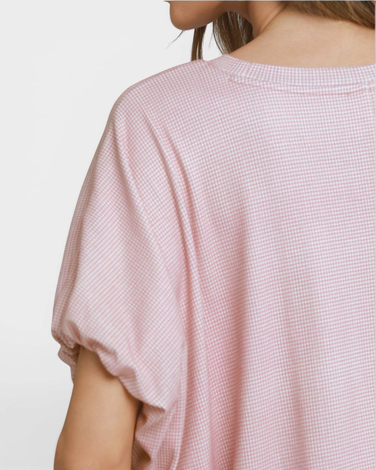 Light Mauve Gingham Bubble Hem Top