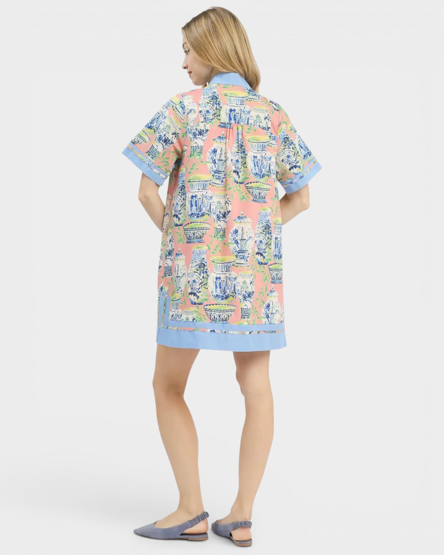 Coral Porcelain Print Mini Dress