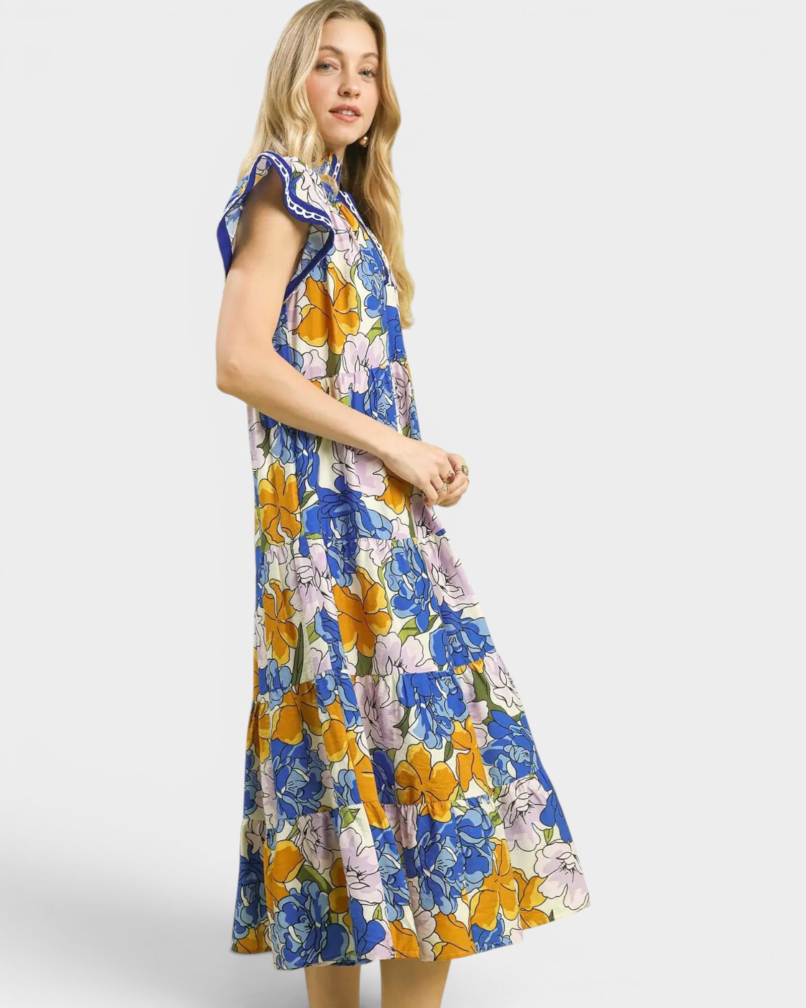 yellow and blue floral dress UMGEE Blue Floral Midi Dress – Beach Rose Co