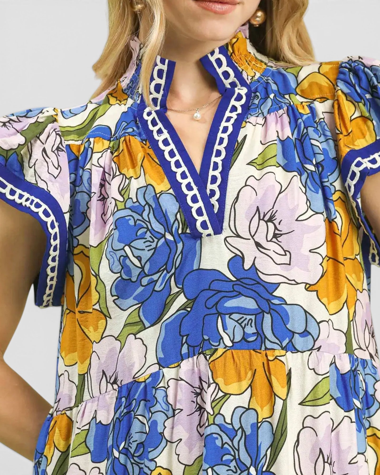 blue and yellow floral dress UMGEE Blue Floral Midi Dress – Beach Rose Co