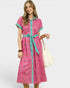 Raspberry Floral Button Front Midi Dress