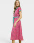 Raspberry Floral Button Front Midi Dress