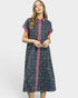 Navy Floral Button Front Midi Dress