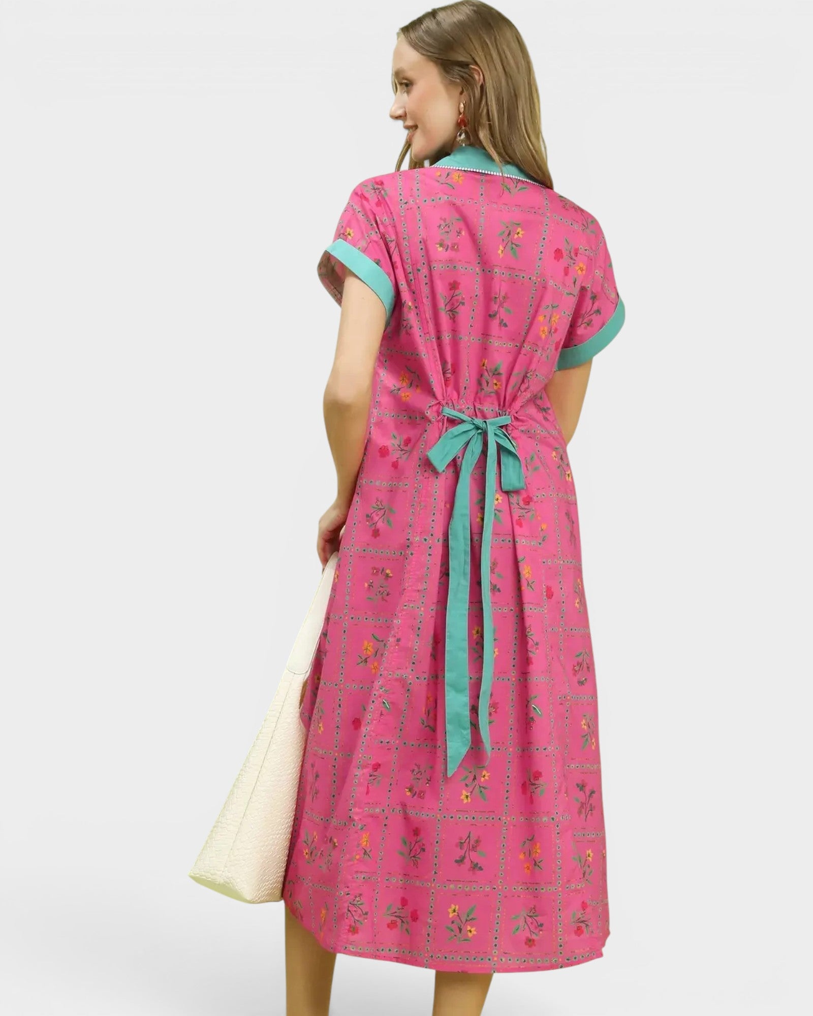 Raspberry Floral Button Front Midi Dress