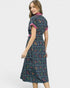 Navy Floral Button Front Midi Dress
