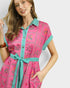 Raspberry Floral Button Front Midi Dress