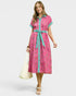 Raspberry Floral Button Front Midi Dress