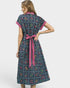 Navy Floral Button Front Midi Dress